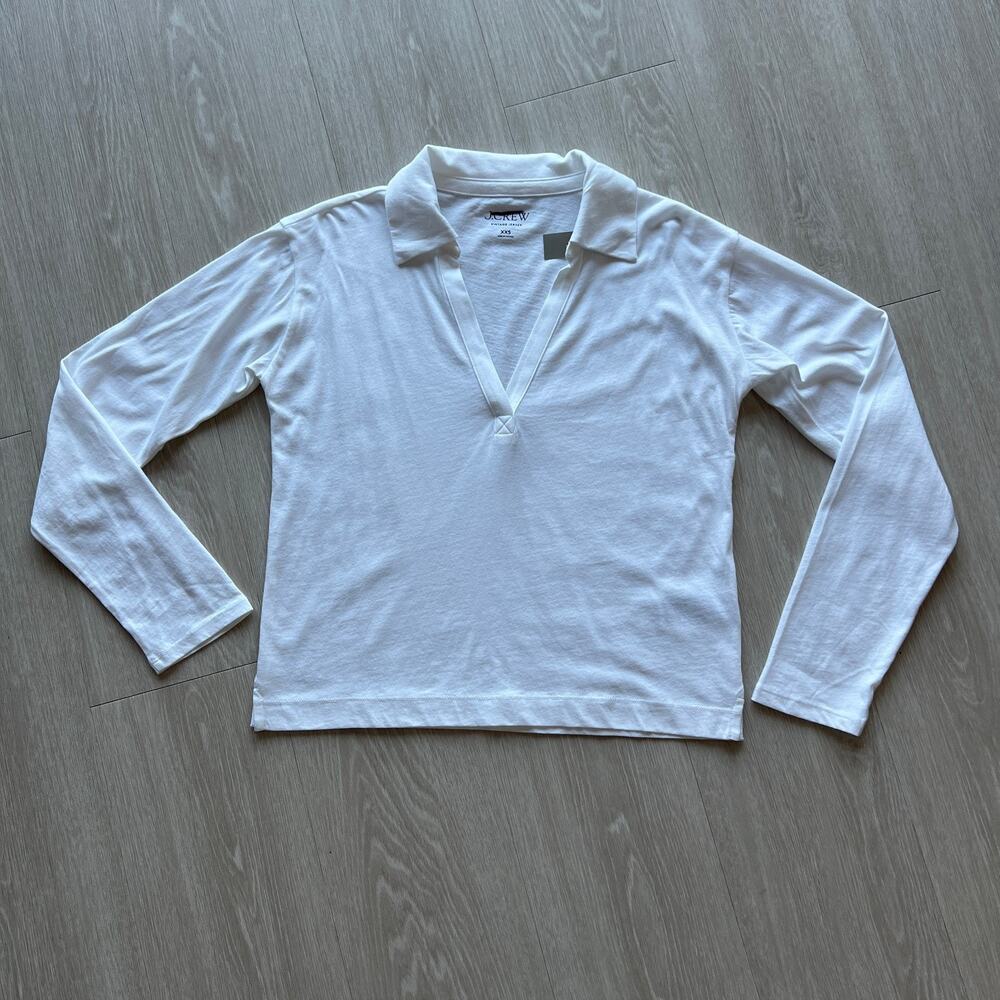 J Crew Vintage Jersey Johnny Collar Shirt Womens XXS White Long Sleeve Layering